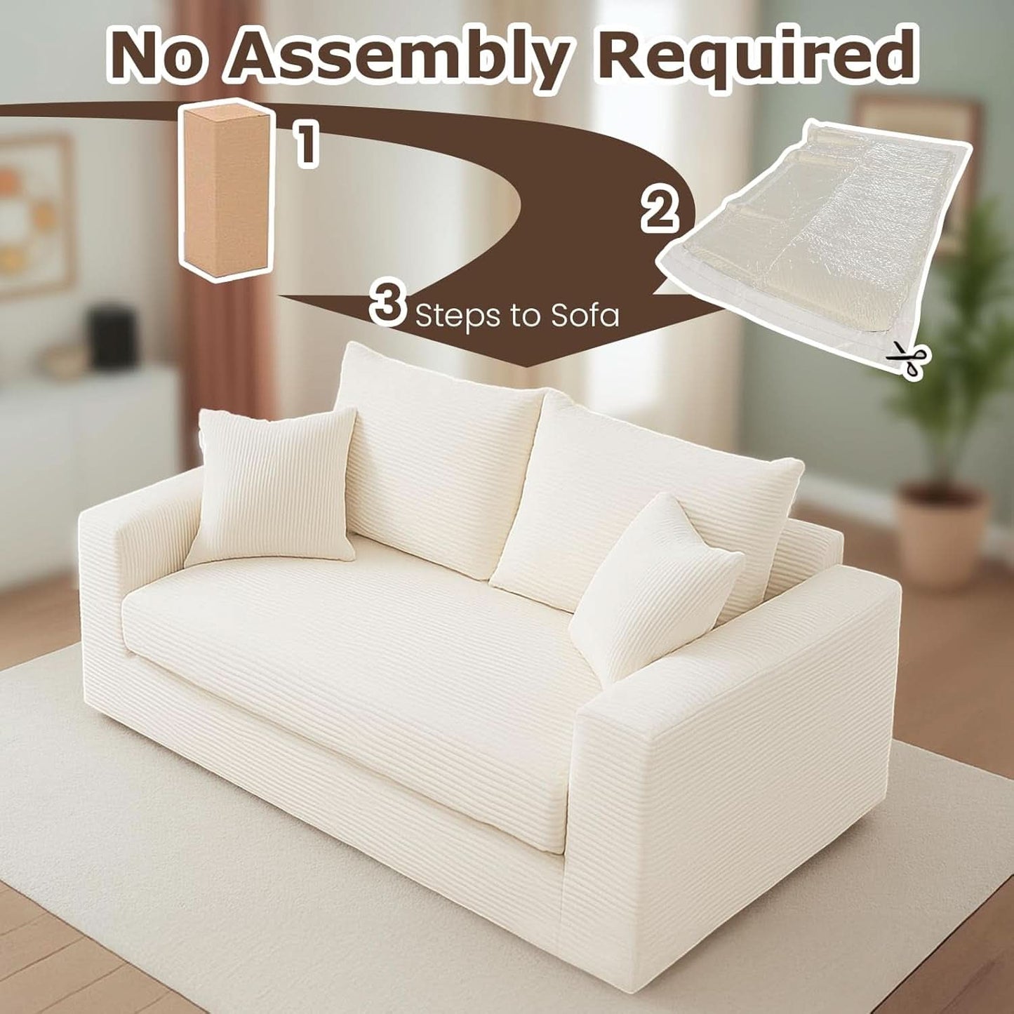 Corduroy Convertible Sofa Bed Three In One BeigeTone Sleeper