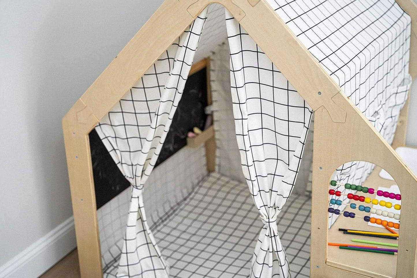 Wooden Montessori Style 5 In 1 Large Playhouse Windowpane
