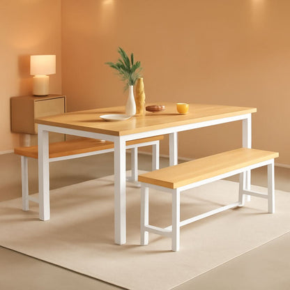 Counter Height Dining Table Set Gold White Benches
