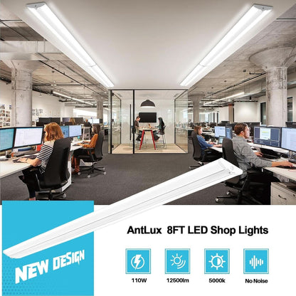 8Ft 110W Slim LED Shop Lights, 4-Pack, Energy Efficient