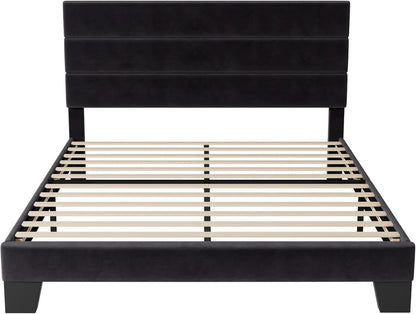 Black Velvet Queen Platform Bed Easy Assembly No Box Spring
