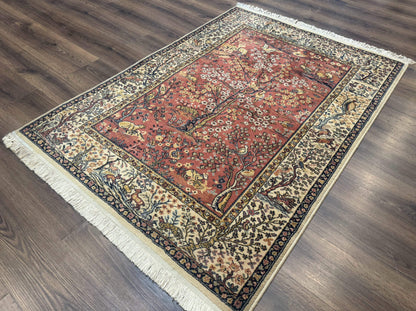 Persian Wool Rug 4x6, Tree of Life Animal Pictorials, Vintage, Power Loomed Ardakan Rug