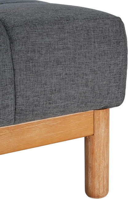 Modern Gray Fabric Ottoman With Walnut Finish WoodFrame