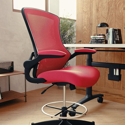 Kelista Red Mid Back Swivel Office Chair With Flip Armrests