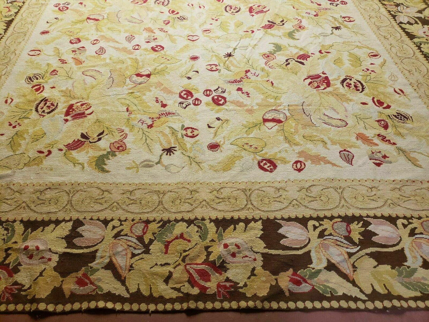 9' X 11' Handmade Chinese Needlepoint Wool Floral Rug Carpet Rose Garden Chic