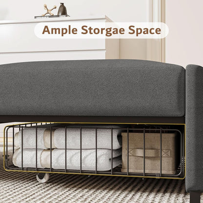 Dark Gray Lambswool Fabric Textured Sofa Bed Chair Storage