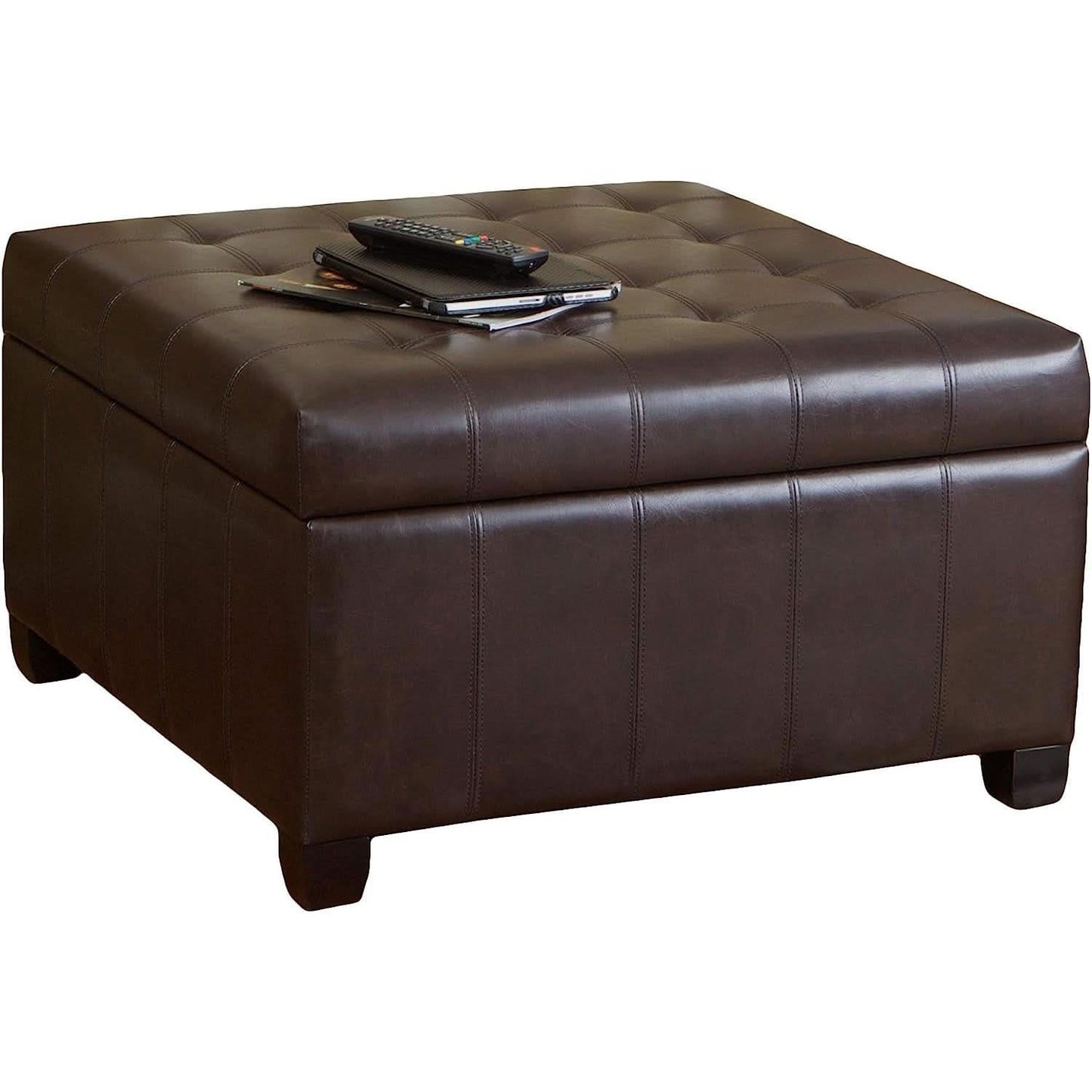 Marbled Brown Leather Storage Ottoman for Living Room