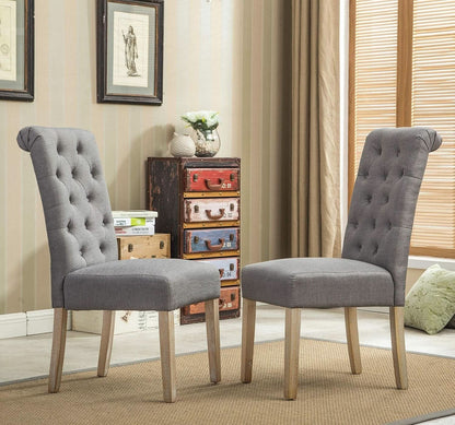 Gray Solid Wood Tufted Parsons Dining Chair Set Of 2