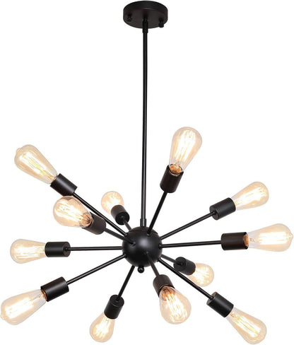 Black 12 Light Sputnik Chandelier Farmhouse Pendant