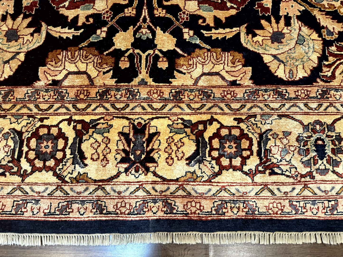 Pak Persian Bidjar Rug 10x13, Midnight Blue and Tan Pakistani Carpet