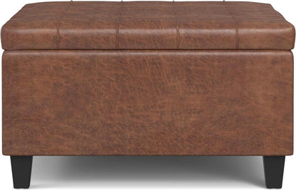 Storage Ottoman 30 Inch Distressed Saddle Brown Leatherette