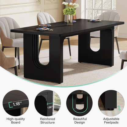 Black 71 Inch Dining Table For Six With Wood Pedestal
