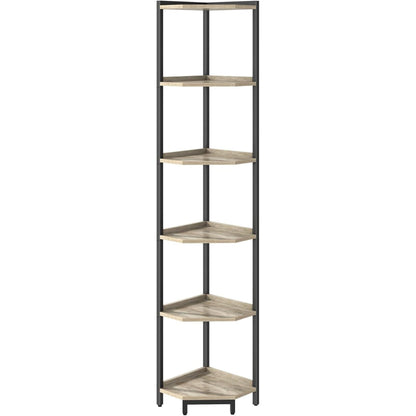 6-Tier Greige Corner Shelf Stand For Living Room And Office