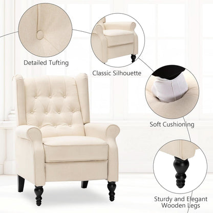 Beige Mid Century Wingback Recliner Chair With Upholstered Fabric