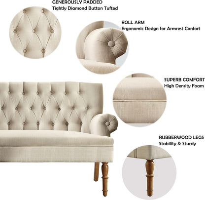 Beige Linen Loveseat Sofa With Sinuous Spring Support