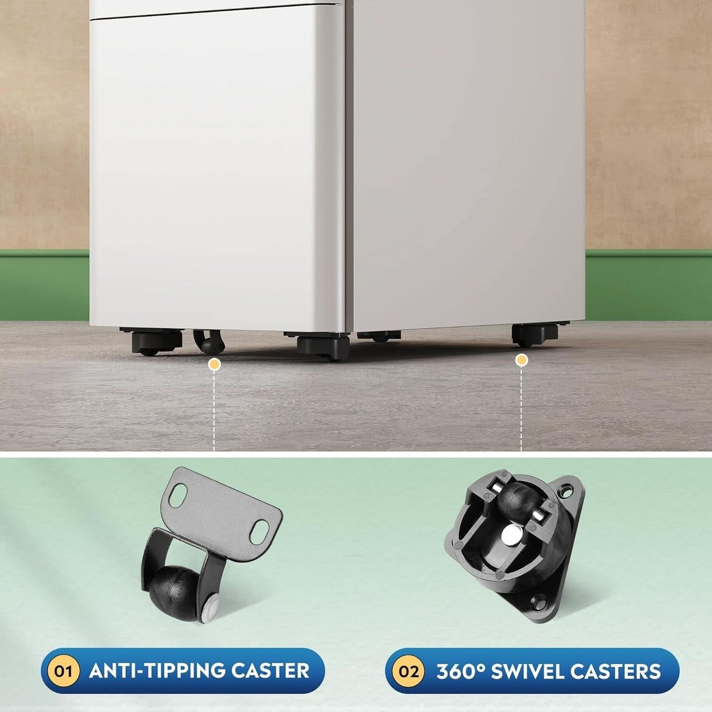 White 3 Drawer Slim File Cabinet For Office Lockable