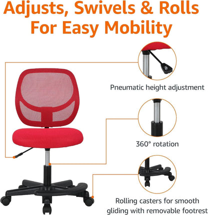 Kids Adjustable Mesh Low Back Swivel Desk Chair With Footrest Red