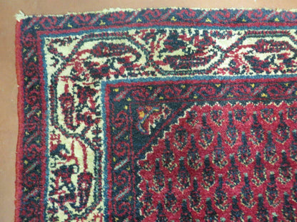 2.5' X 4' Vintage Handmade Indian Amritsar Wool Rug Paisley Design Red