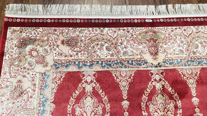 Dark Red Silk Carpet 5.3 x 7.6 ft, 5x8 Silk Rug, New Turkish Silk Carpet, Mint Condition, Beige & Red Area Rug, Bamboo Silk, High Quality