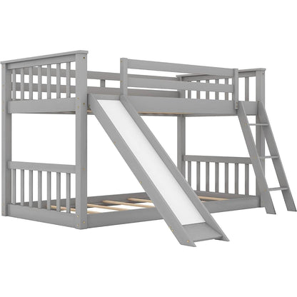 Grey Twin Bunk Bed With Slide Solid Pine Construction