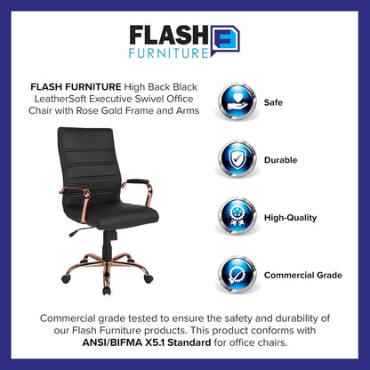 Whitney High Back Swivel Desk Chair Black Rose Gold
