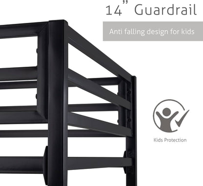 Twin Over Twin Metal Bunk Bed Black Guardrail And Ladder