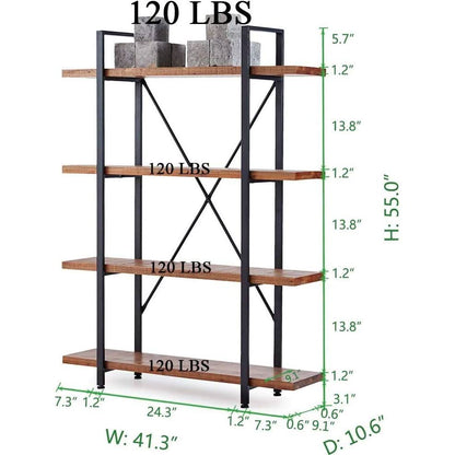Four Tier Natural Wood Bookshelf Rustic Industrial