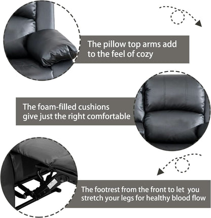 Manual Recliner Sofa Set Black With Cup Holder Storage Console