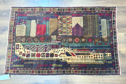 Balouch Rug 3x5, Afghan Carpet, City Pictorial