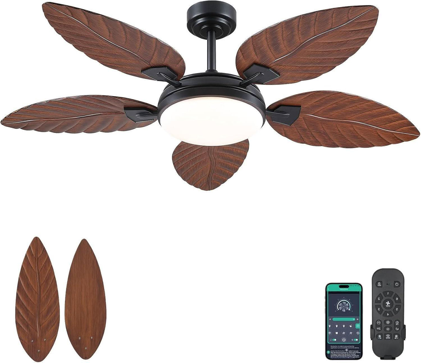 52 Inch Outdoor Palm Leaf Ceiling Fan With Dimmable LED