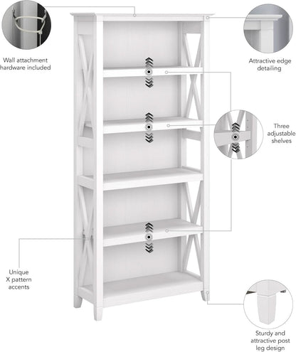 Tall 5 Shelf Bookcase In Pure White Oak Modern Farmhouse