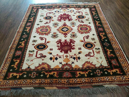 5' X 6' Vintage Handmade Knotted Turkish Kazak Pattern Wool Rug Bohemian Boho Interior Design