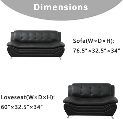 Black Leather Sofa Set With Loveseat For Living Room