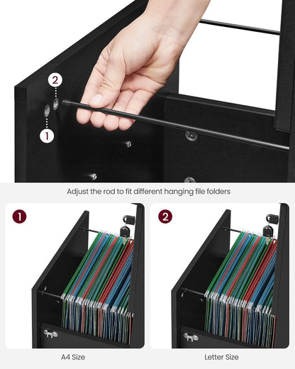 Two Drawer File Cabinet For Home Office A4 Size Black Honey Finish Space Saving Design