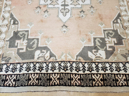 Antique Moroccan Rug 5x7 Tribal Carpet, Hand-Knotted Soft Wool Pile, 5 x 7 Area Rug, Berber Rug, Geometric Open Field Medallion, Pink Ivory