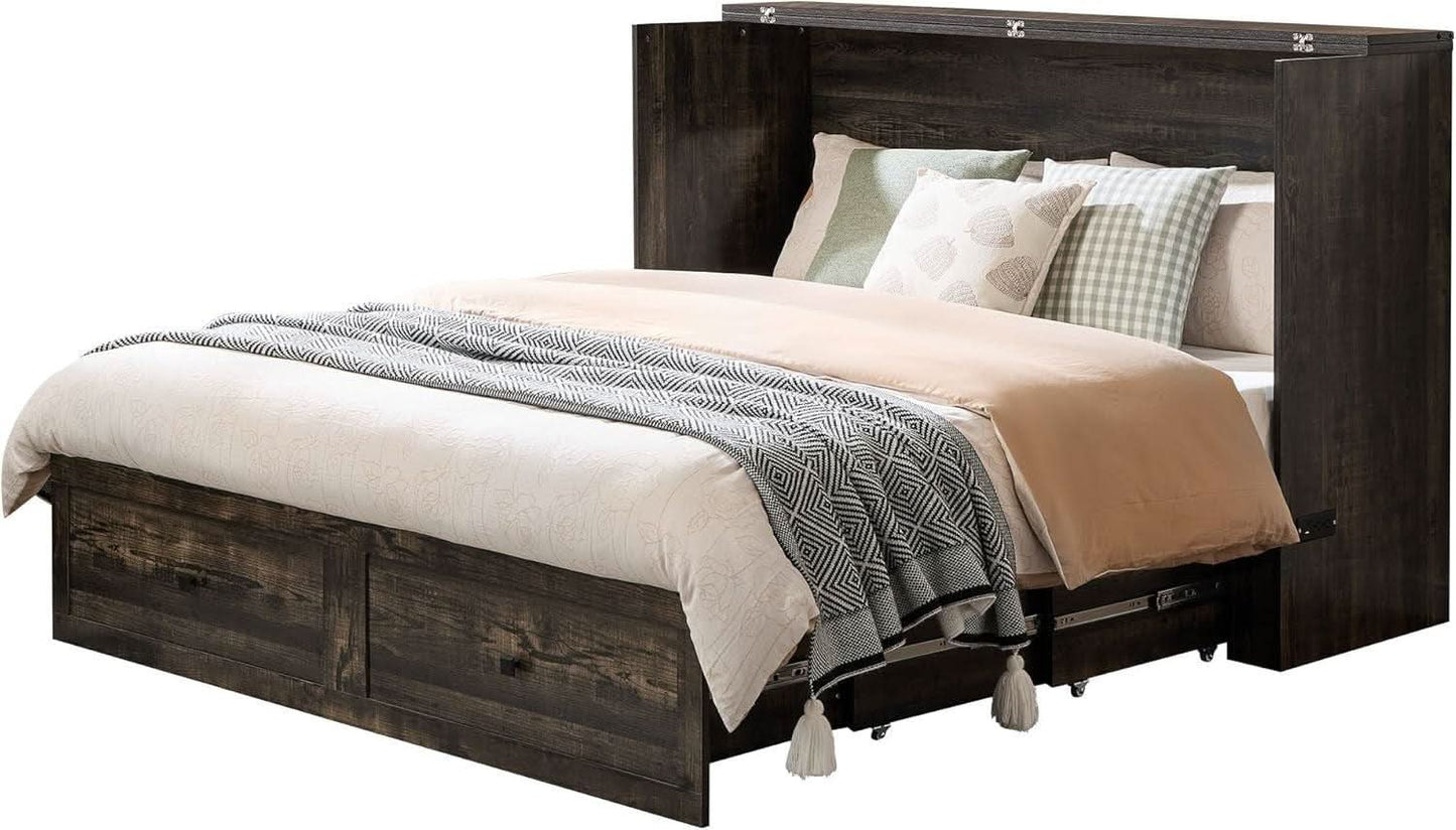 Queen Murphy Bed With Black Oak Finish And Storage
