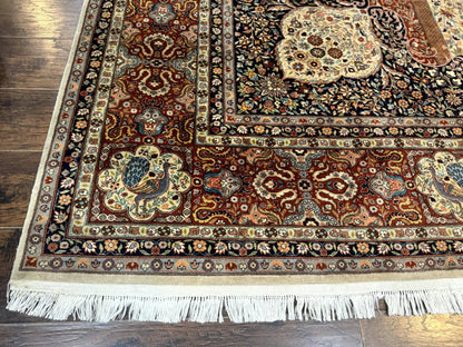 Wonderful Pak Persian Rug 9x12, Very Fine 260 KPSI, Floral Peacocks, Handmade Vintage Wool Rug