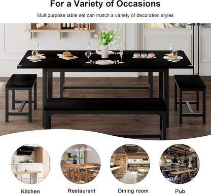63 Inch Extendable Dining Table Set Black For 4 To 8