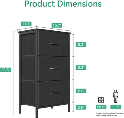 Black 3 Drawer Dresser Nightstand For Bedroom Compact