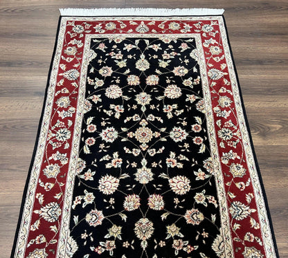 Pak Persian Rug 3x5, Black and Red, Floral Allover, Vintage Hand Knotted Wool Oriental Carpet, Pakistani Rug, Small Handmade Area Rug 3 x 5
