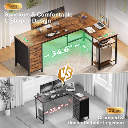 63 Inch L Shaped Desk With Built In Power Outlets And USB