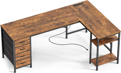 63 Inch L Shaped Desk With Built In Power Outlets And USB
