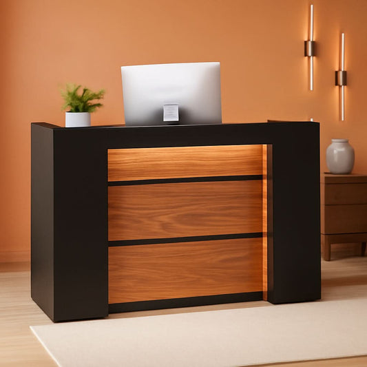 63 Inch Reception Desk Black And Brown Office Counter