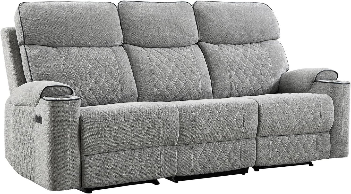 Electric Recliner Sofa USB Type C Ports Light Grey