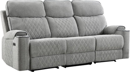 Electric Recliner Sofa USB Type C Ports Light Grey