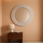 Handcrafted Pearlescent White Capiz Seashell Sunray Wall Mirror 24 Inch Diameter