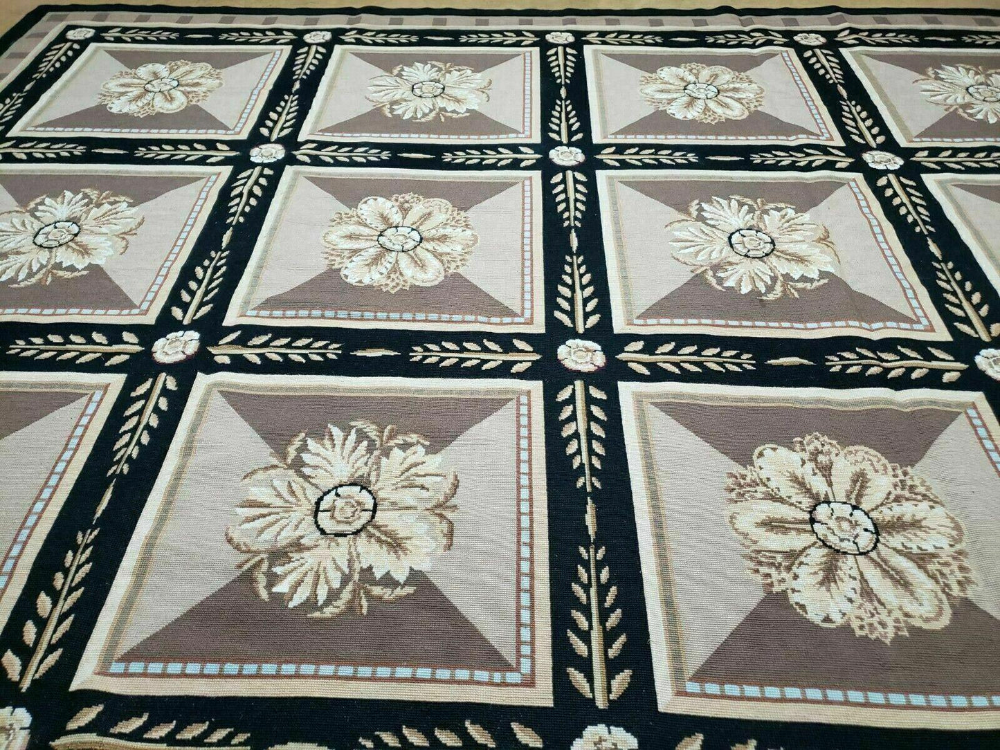 9' X 12' Handmade English Aubusson Savonnerie Design Needlepoint Wool Rug Nice