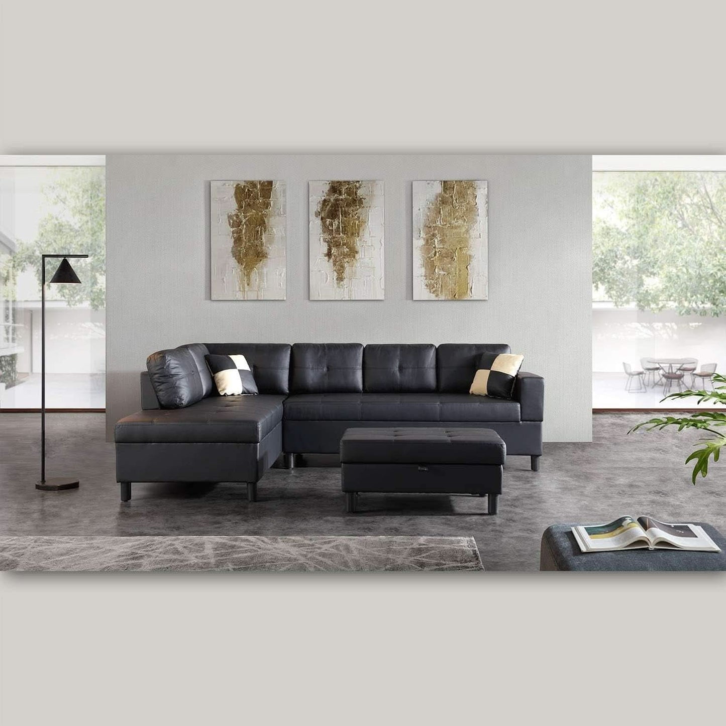 Faux Leather Sectional Sofa With Chaise Black For Living