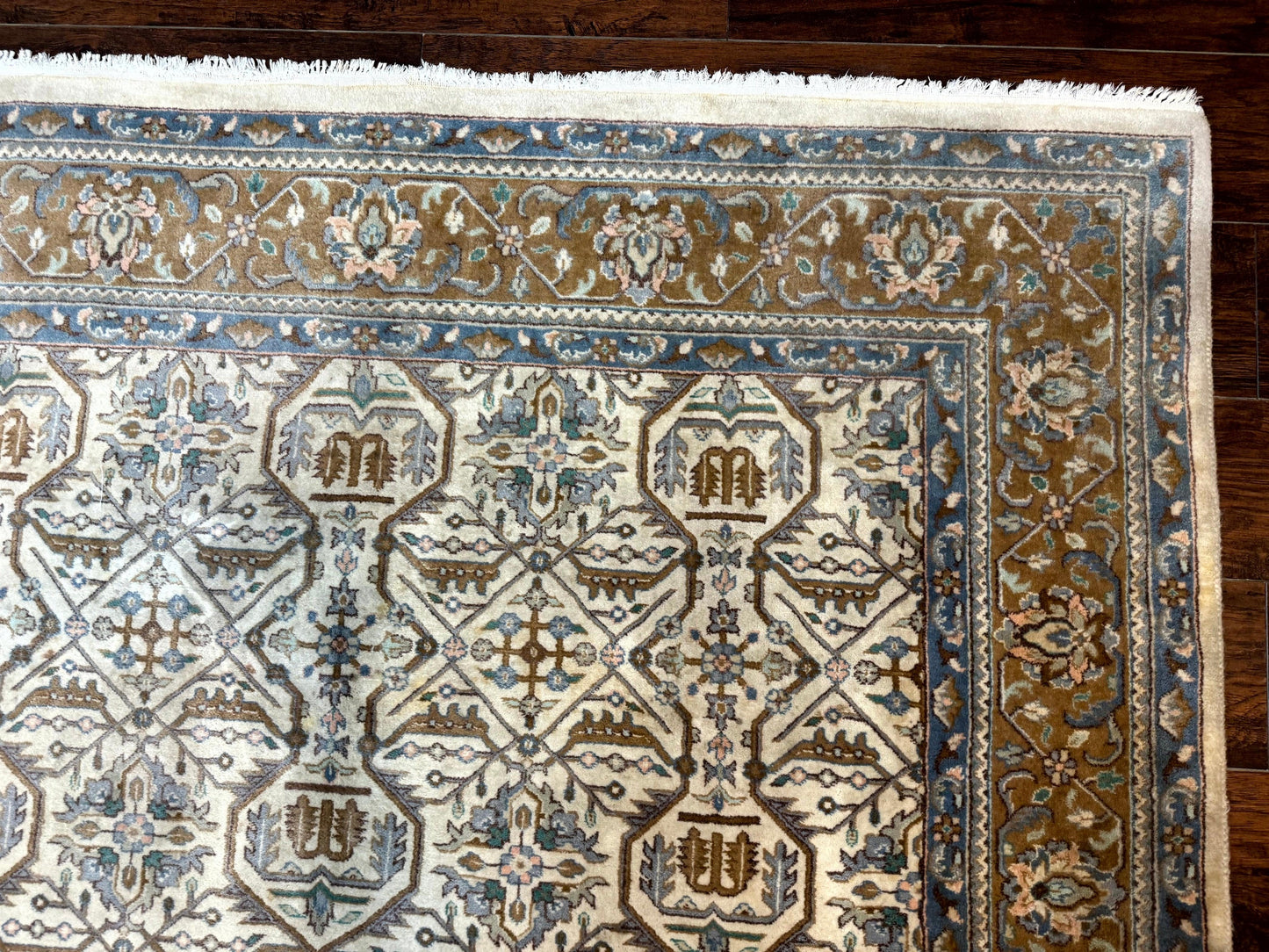 Indo Persian Rug 6x9, Beige, Allover Pattern, Vintage Wool Oriental Carpet