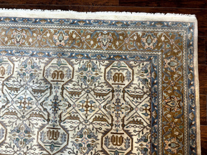 Indo Persian Rug 6x9, Beige, Allover Pattern, Vintage Wool Oriental Carpet